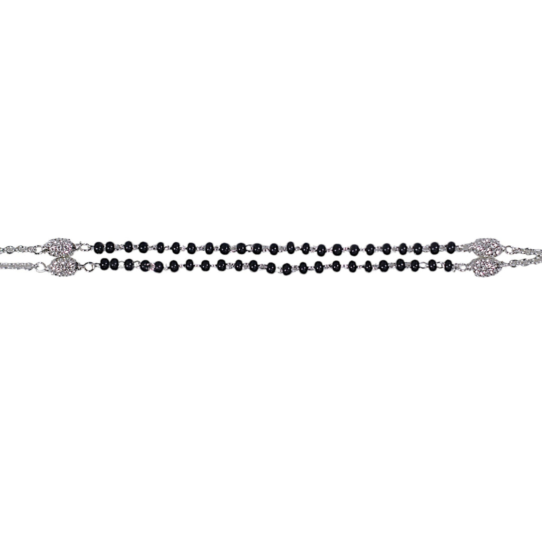 925 Sterling Silver Layered Black and Silver Beads Mangalsutra Bracelet for Women - Taraash