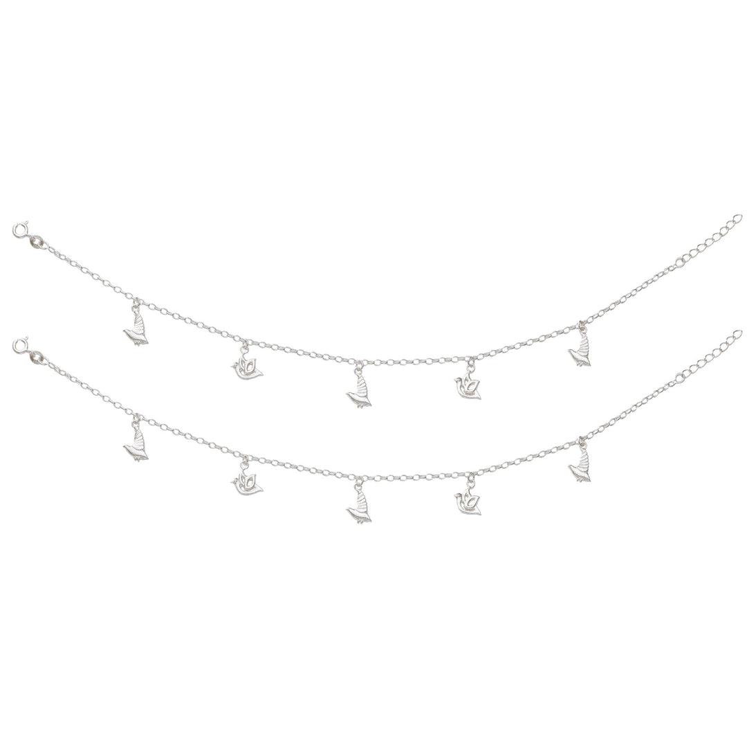 925 Sterling Silver Link Chain Multi Bird Charm Anklet for Women - Taraash