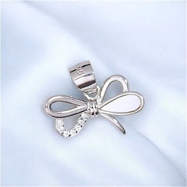925 Sterling Silver Mother of Pearl With Cz Bow Pendant For Women - Taraash