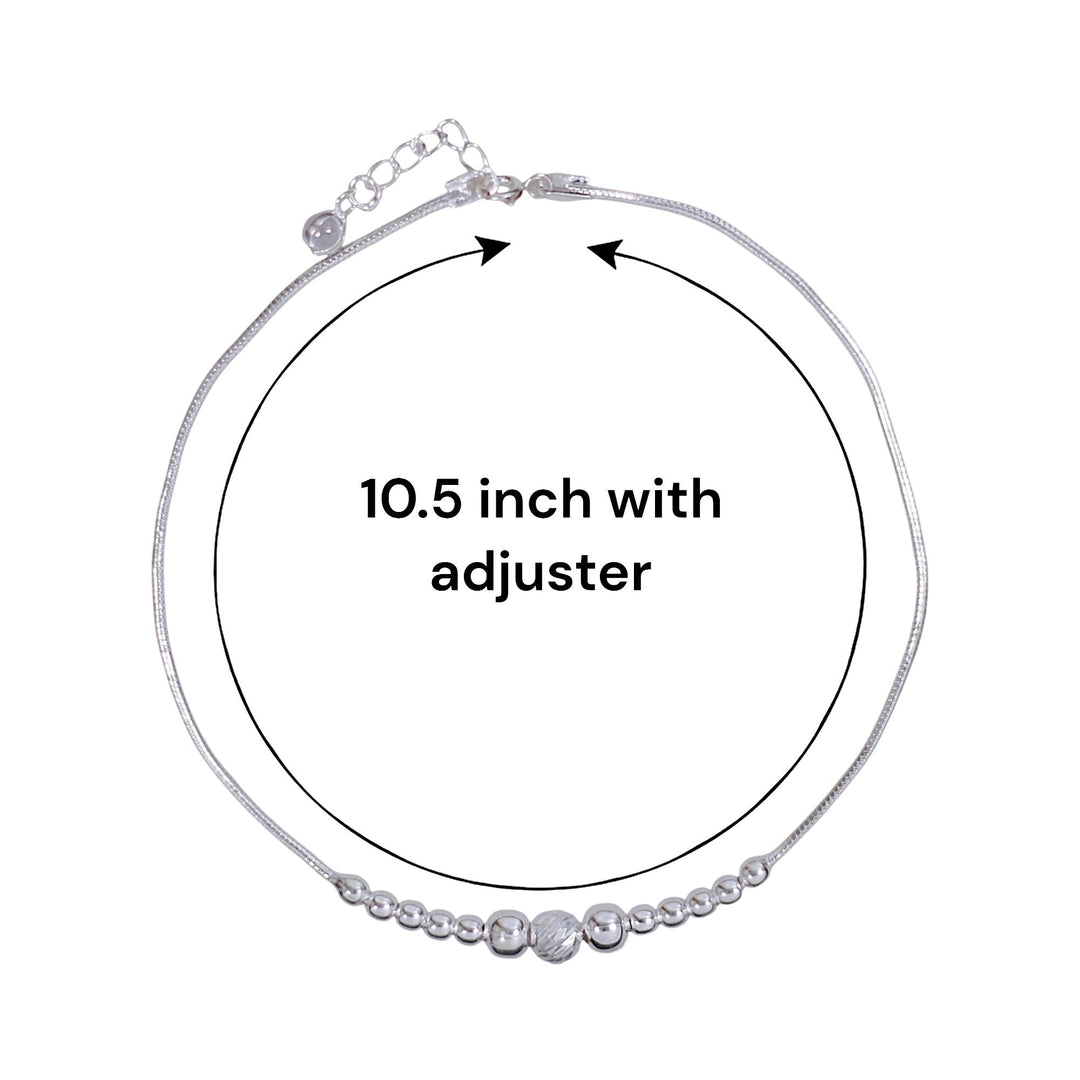 925 Sterling Silver Multi Beaded Chain Anklet for Women - Taraash