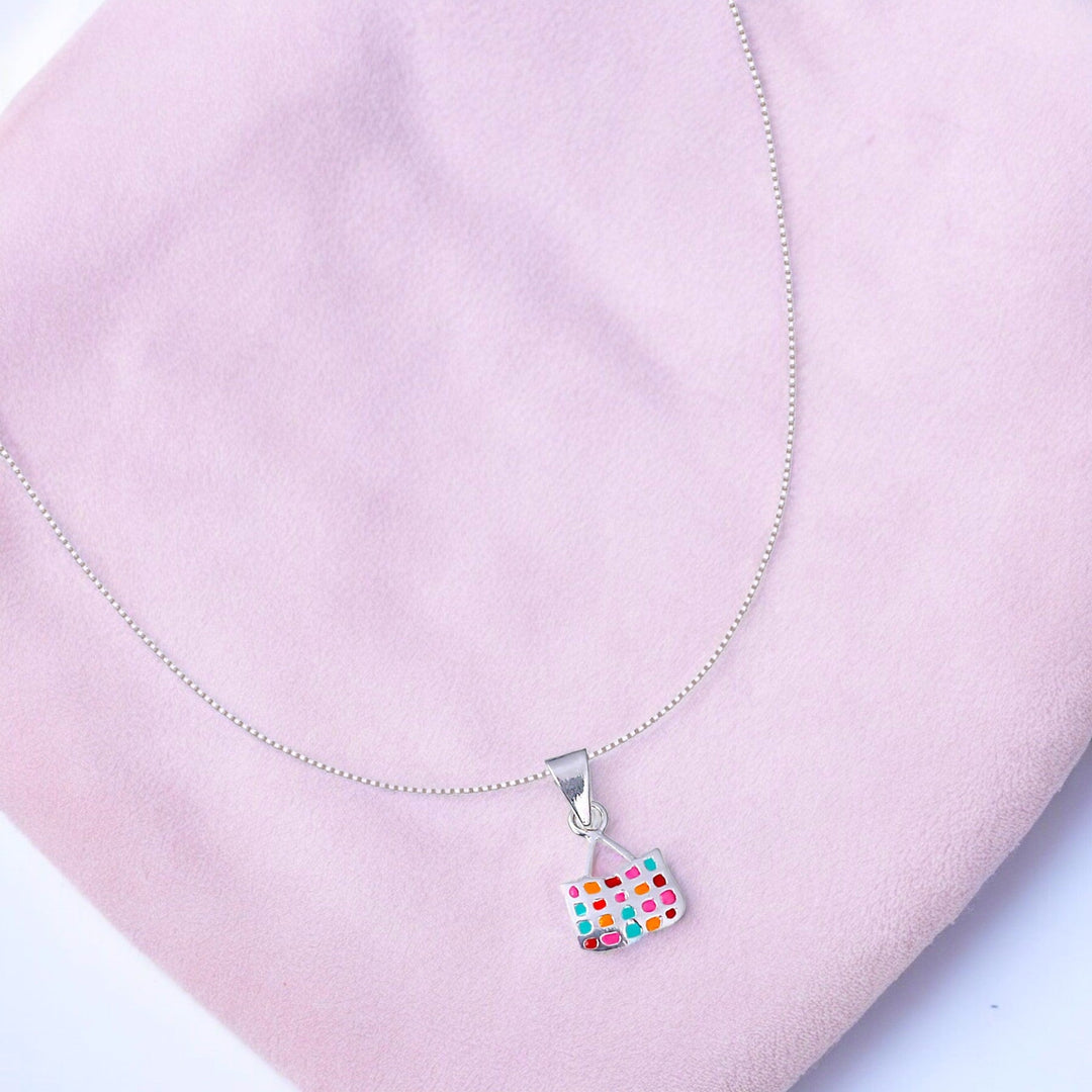 925 Sterling Silver Multi Color Bag Chain with Pendant Set for Girls - Taraash