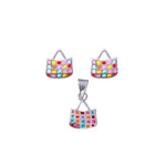 Load image into Gallery viewer, 925 Sterling Silver Multi Color Bag Pendant and Earring Set for Girls - Taraash
