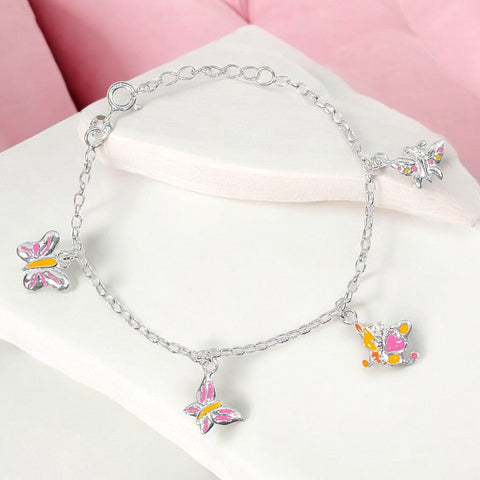 925 Sterling Silver Multi - Color Butterfly Charm Bracelet for Women - Taraash