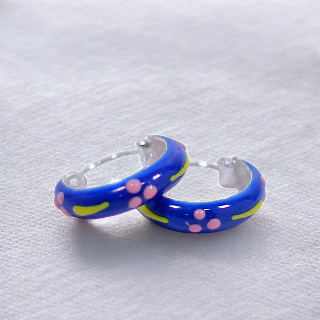 925 Sterling Silver Multi - Color Enamel Hoop Earring For Women/ Girls - Taraash