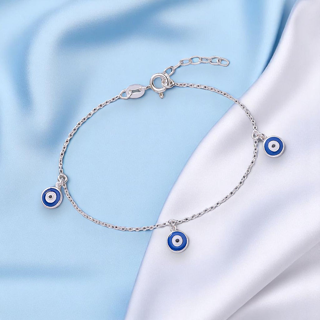 925 Sterling Silver Multi Evil Eye Charms Bracelet Gift for Womens - Taraash