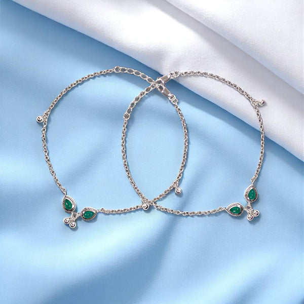 925 Sterling Silver Olive Green Gemstone Anklet for Women - Taraash