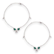 925 Sterling Silver Olive Green Gemstone Anklet for Women - Taraash