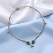 925 Sterling Silver Olive Green Gemstone Single Anklet for Women - Taraash