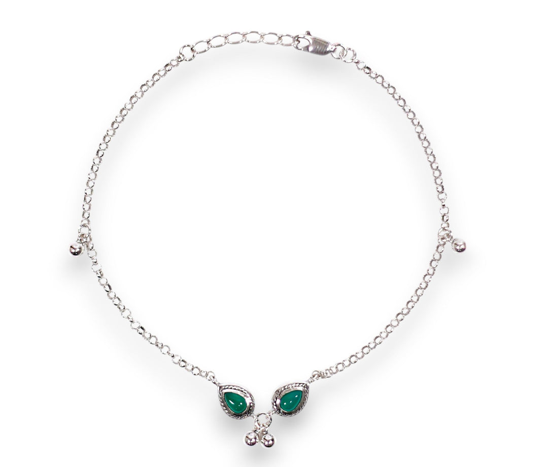 925 Sterling Silver Olive Green Gemstone Single Anklet for Women - Taraash