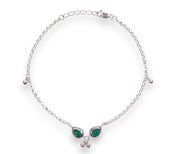925 Sterling Silver Olive Green Gemstone Single Anklet for Women - Taraash