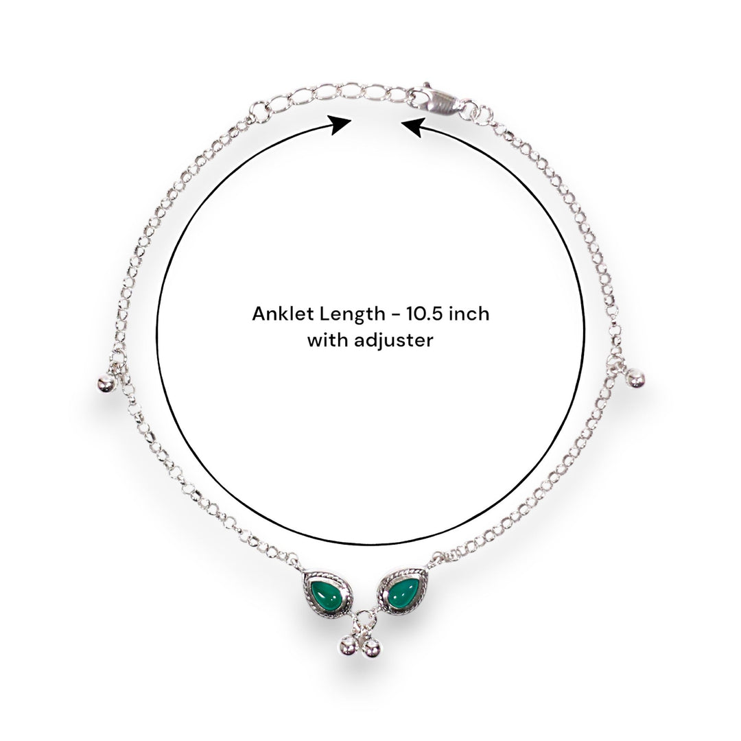 925 Sterling Silver Olive Green Gemstone Single Anklet for Women - Taraash