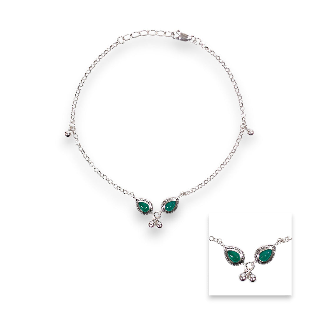 925 Sterling Silver Olive Green Gemstone Single Anklet for Women - Taraash