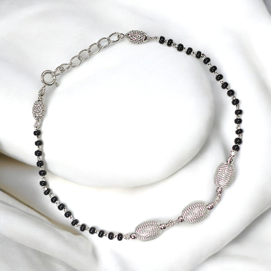 925 Sterling Silver Oval Multi Beaded Mangalsutra Bracelet for Women - Taraash
