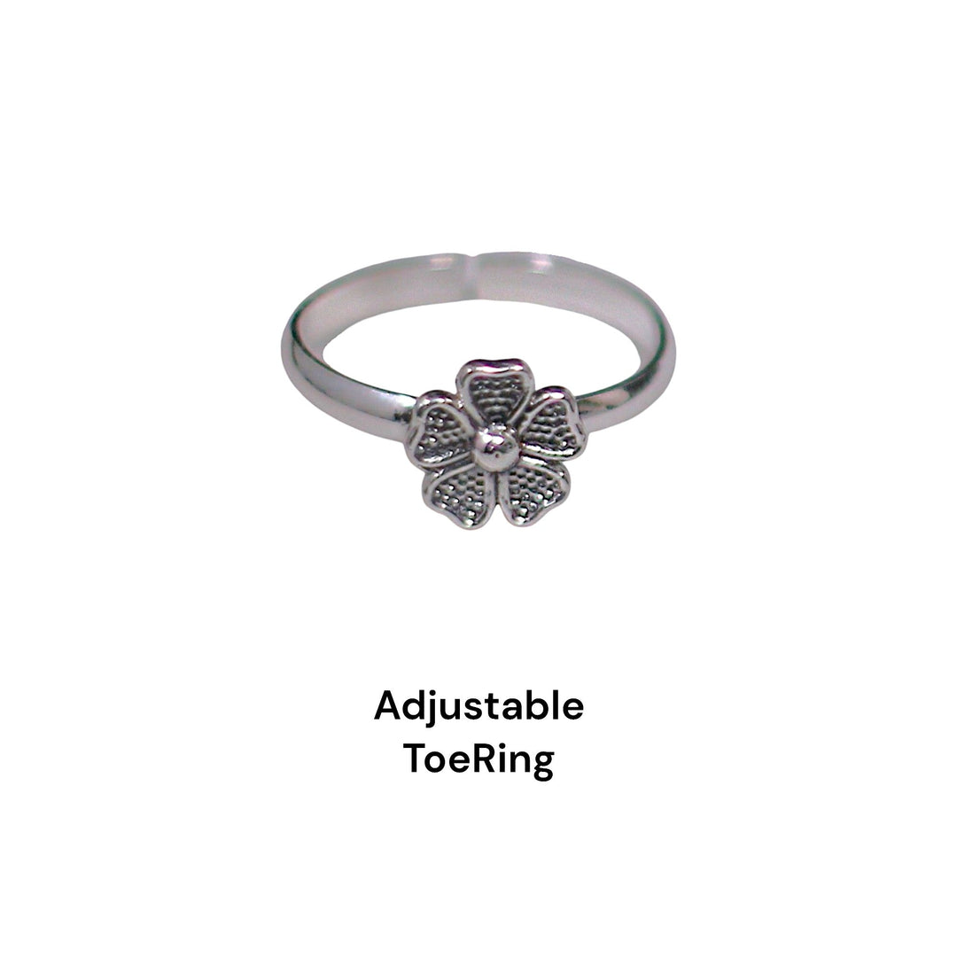 925 Sterling Silver Oxidised Flower Design Toe Rings for Women - Taraash