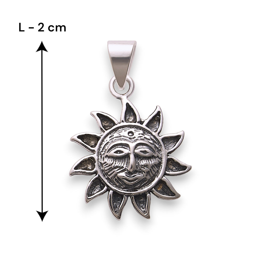 925 Sterling Silver Oxidised Sun Pendant For Men And Women - Taraash