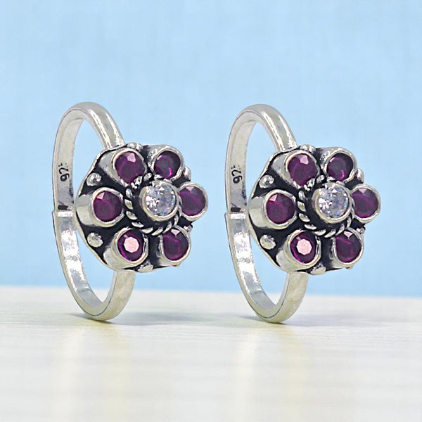 925 Sterling Silver Oxidized Flower Pattern Toe Rings for Women - Taraash