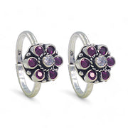 925 Sterling Silver Oxidized Flower Pattern Toe Rings for Women - Taraash