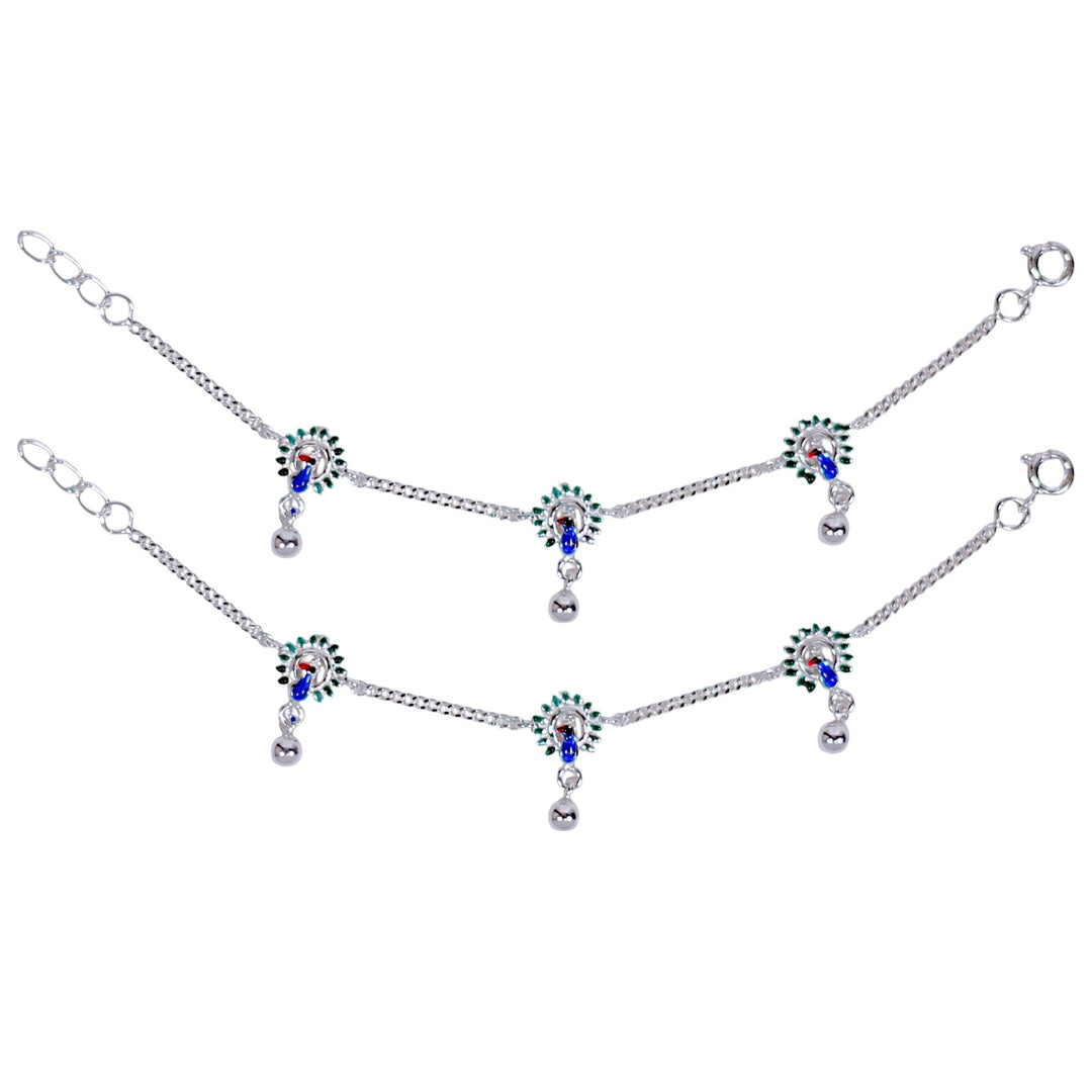 925 Sterling Silver Peacock Enamel Anklet for Kids - Taraash
