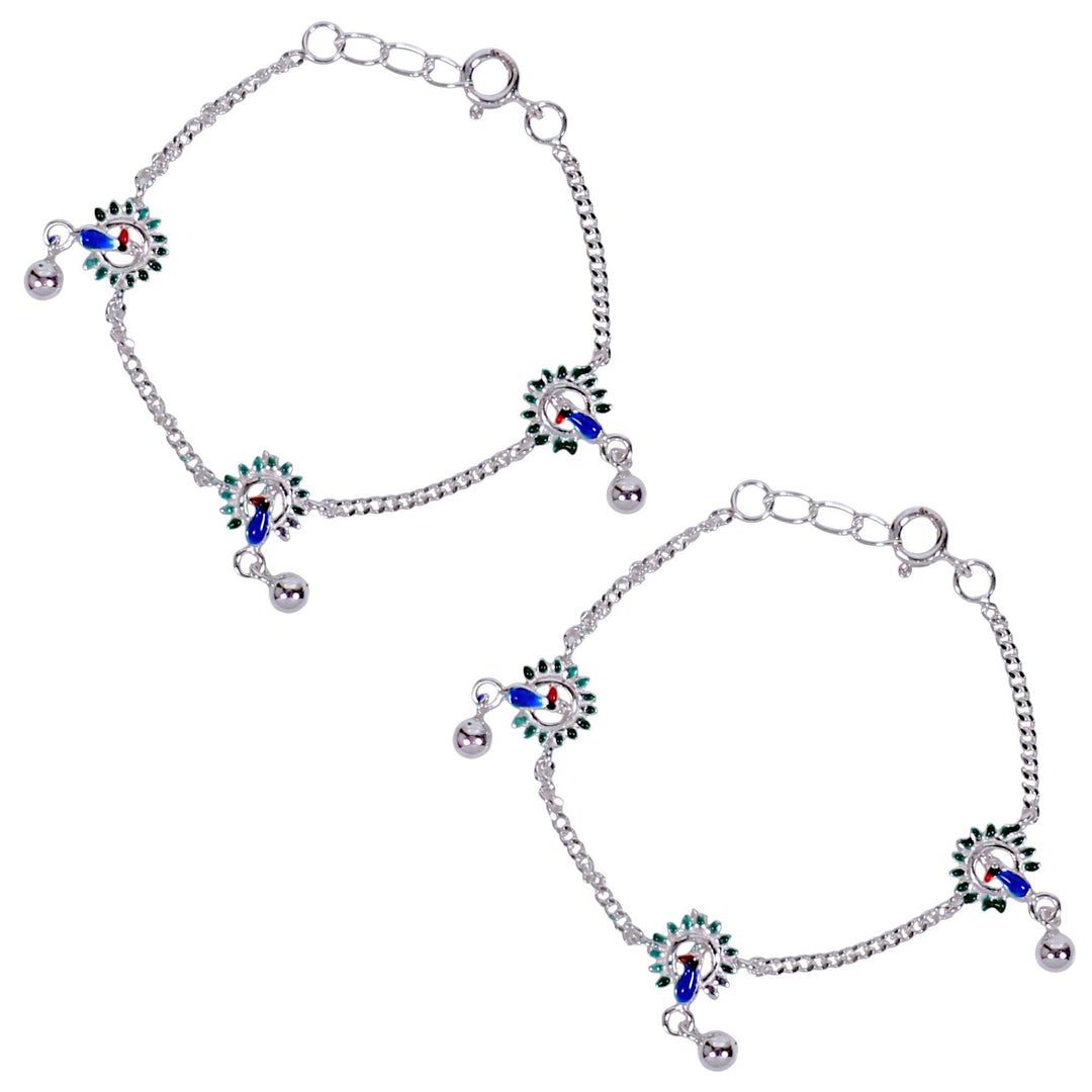 925 Sterling Silver Peacock Enamel Anklet for Kids - Taraash