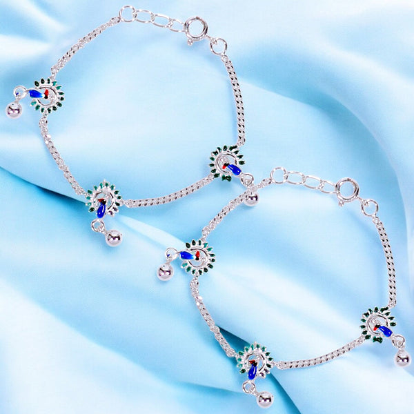 925 Sterling Silver Peacock Enamel Anklet for Kids - Taraash