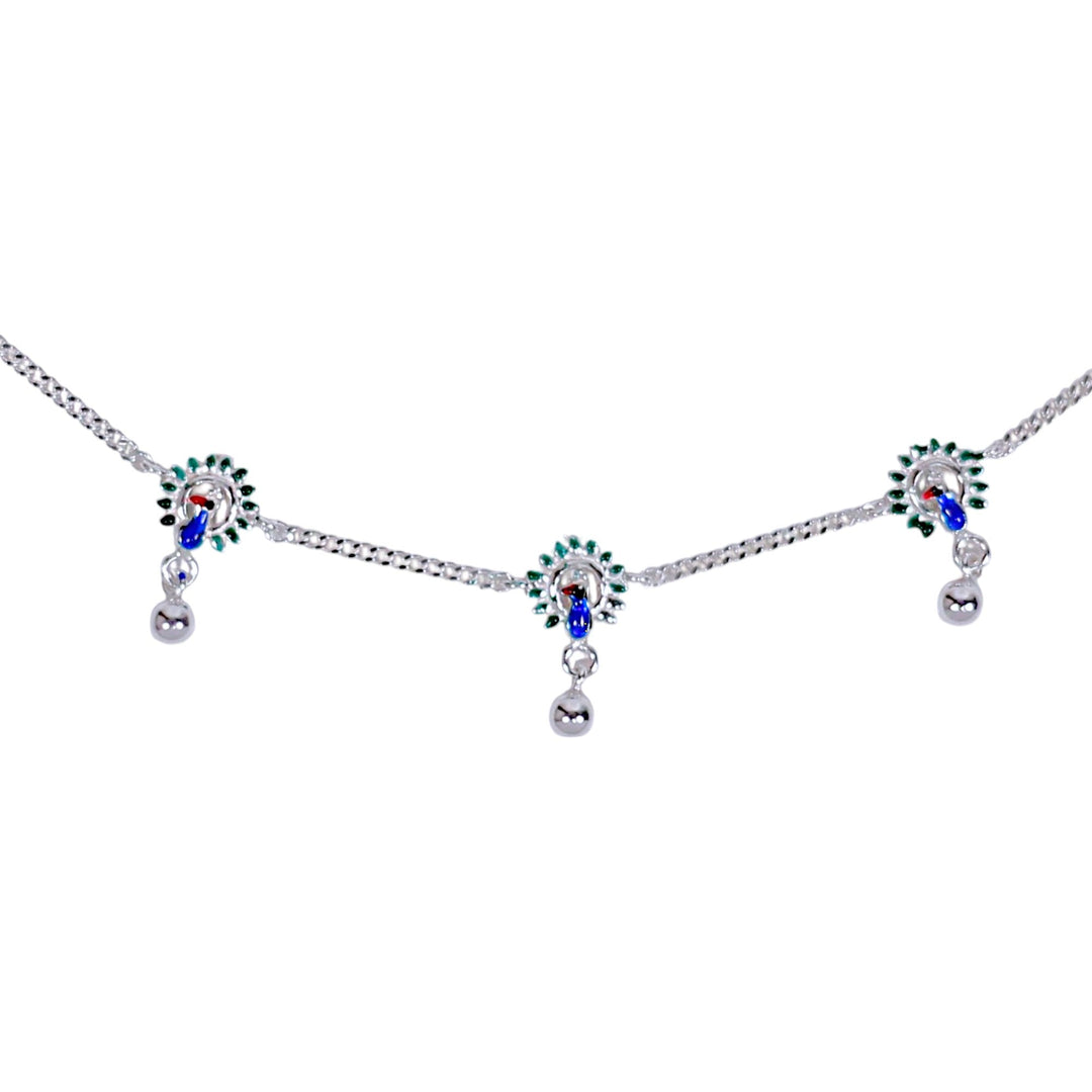 925 Sterling Silver Peacock Enamel Anklet for Kids - Taraash