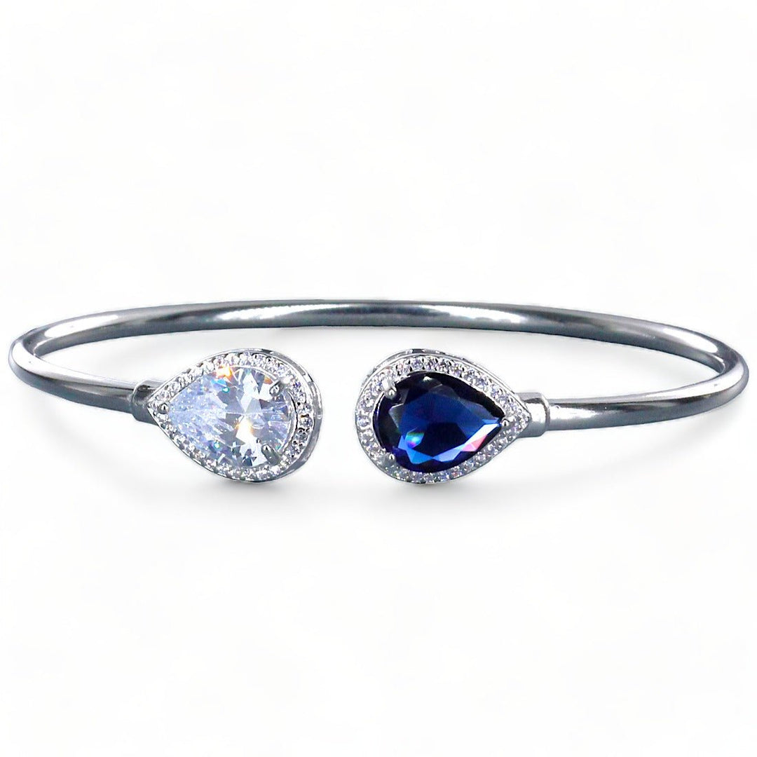 925 Sterling Silver Pear Drop Shape Blue Cz Bangle For Women - Taraash