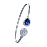 925 Sterling Silver Pear Drop Shape Blue Cz Bangle For Women - Taraash