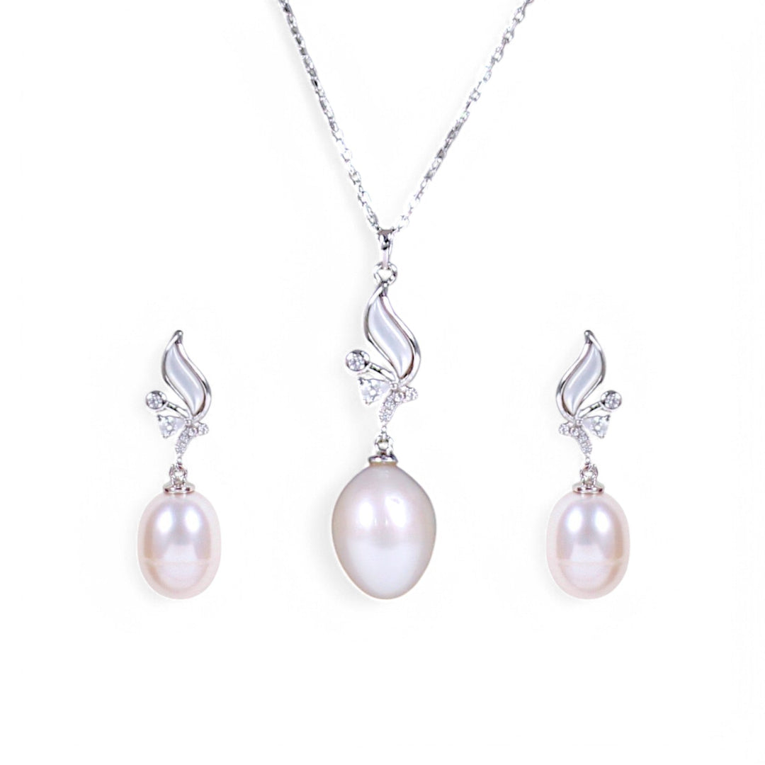 925 Sterling Silver Pearl Drop With MOP CZ Jewelry Set for Women - Taraash