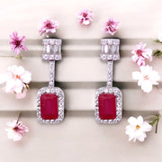 925 Sterling Silver Pink Baguette Stone & CZ Dangle Earring for Women - Taraash