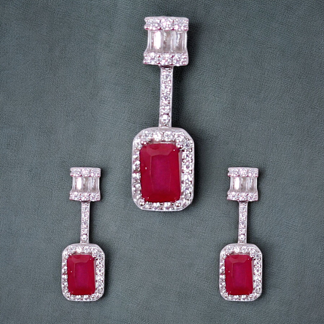 925 Sterling Silver Pink Baguette Stone & CZ Dangle Jewelry Set for Women - Taraash