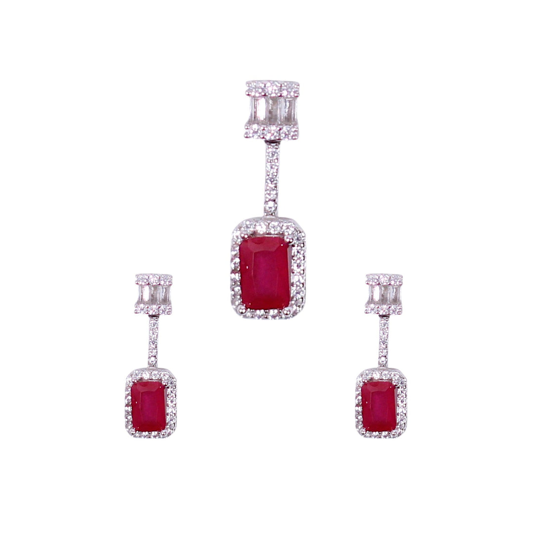 925 Sterling Silver Pink Baguette Stone & CZ Dangle Jewelry Set for Women - Taraash