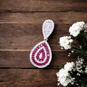 925 Sterling Silver Pink Baguette Stone & CZ Drop Pendant for Women - Taraash
