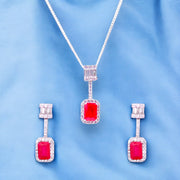 925 Sterling Silver Pink Baguette Stone & CZ Jewelry Set for Women - Taraash