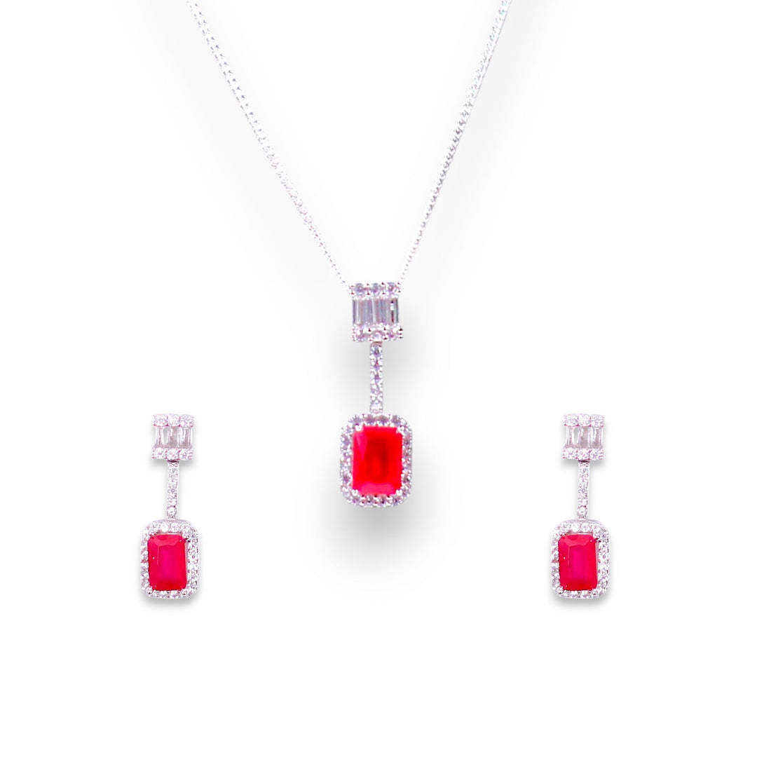 925 Sterling Silver Pink Baguette Stone & CZ Jewelry Set for Women - Taraash