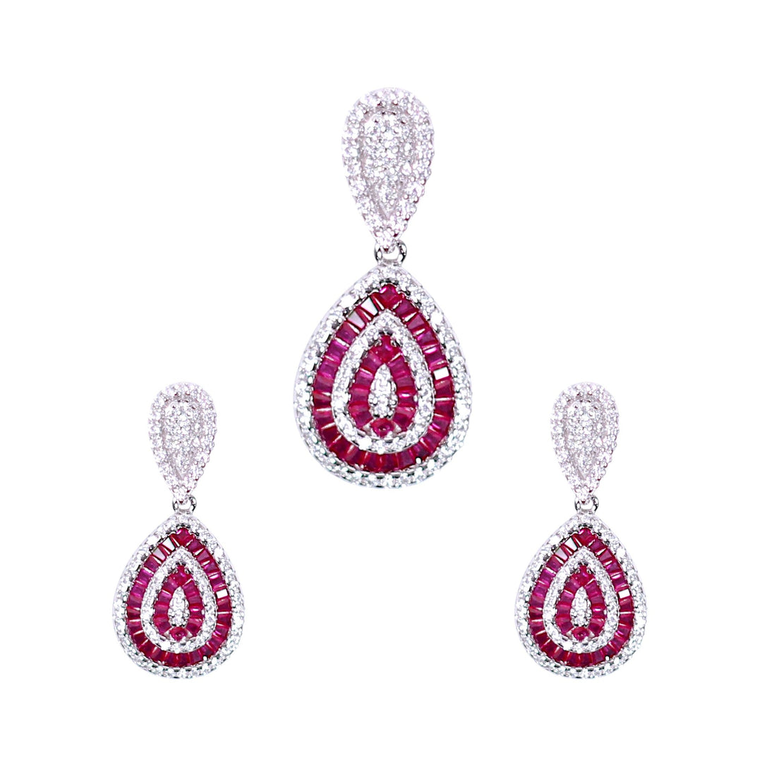 925 Sterling Silver Pink Baguette Stone & CZ Jewelry Set for Women - Taraash