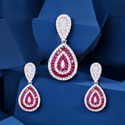 925 Sterling Silver Pink Baguette Stone & CZ Jewelry Set for Women - Taraash