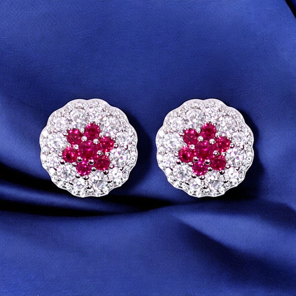 925 Sterling Silver Pink Baguette Stone with CZ Earrings for Women - Taraash