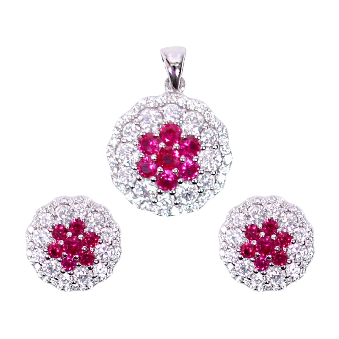925 Sterling Silver Pink Baguette Stone with CZ Jewelry Set for Women - Taraash