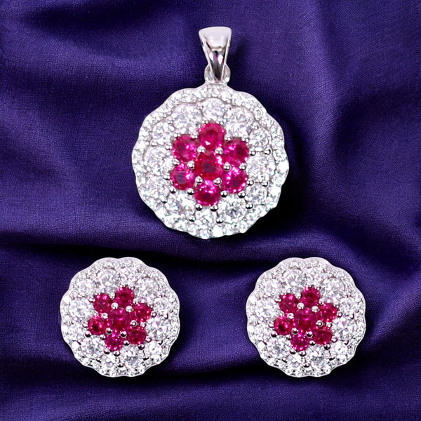 925 Sterling Silver Pink Baguette Stone with CZ Jewelry Set for Women - Taraash