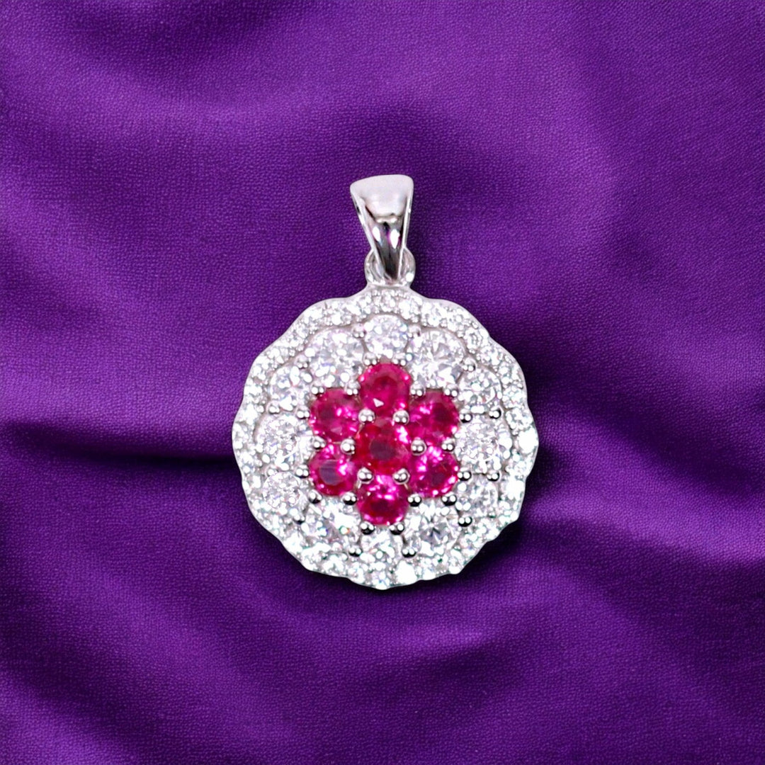 925 Sterling Silver Pink Baguette Stone with CZ Pendant for Women - Taraash
