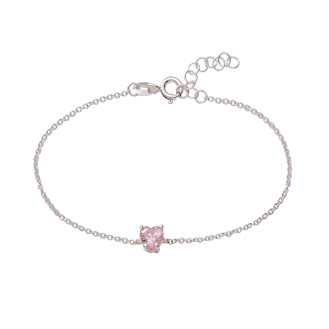 925 Sterling Silver Pink CZ Heart Bracelet For Women - Taraash