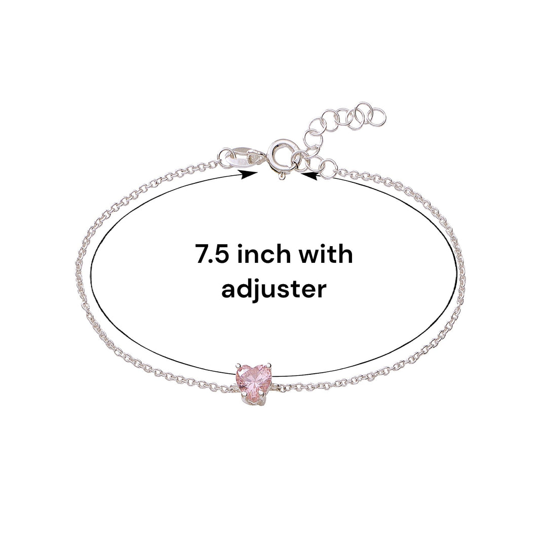 925 Sterling Silver Pink CZ Heart Bracelet For Women - Taraash