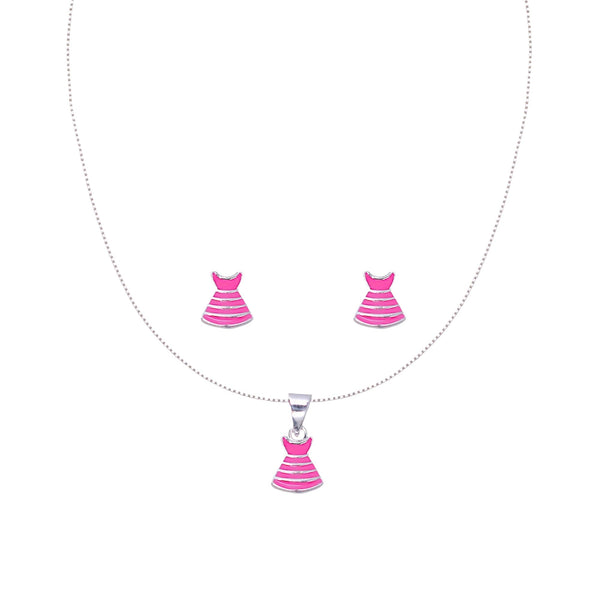 925 Sterling Silver Pink Dress Pendant Set With Earring and for Girls - Taraash