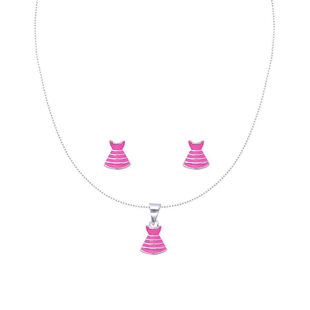925 Sterling Silver Pink Dress Pendant Set With Earring and for Girls - Taraash