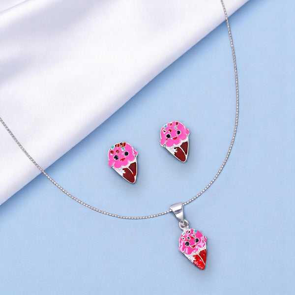 925 Sterling Silver Pink Enamel Ice Cream Cone Jewellery Set for Girls - Taraash