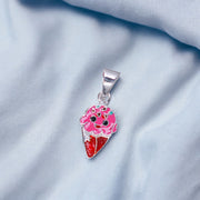 925 Sterling Silver Pink Enamel Ice Cream Cone Kids Pendant for Girls - Taraash