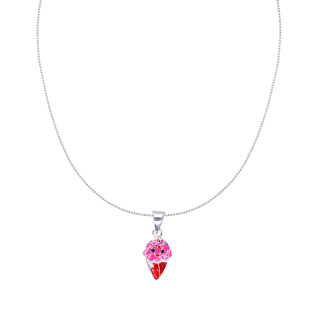 925 Sterling Silver Pink Enamel Ice Cream Cone Pendant Chain for Girls - Taraash