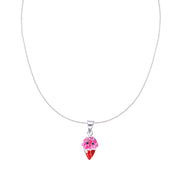 925 Sterling Silver Pink Enamel Ice Cream Cone Pendant Chain for Girls - Taraash
