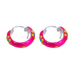 Load image into Gallery viewer, 925 Sterling Silver Pink Enamel Yellow Design Hoop Earring For Women/ Girls - Taraash

