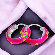 925 Sterling Silver Pink Enamel Yellow Design Hoop Earring For Women/ Girls - Taraash